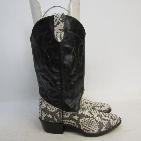 Mens Size 8.5 D Black Leather Snake Print Cowboy Western Boots main image 5